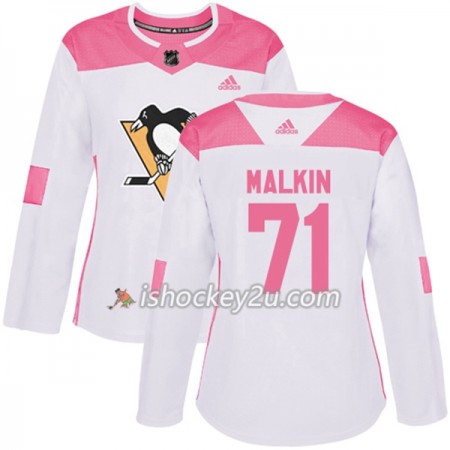 Dame NHL Pittsburgh Penguins Trøje Evgeni Malkin 71 Adidas 2017-2018 Hvid Lyserød Fashion Authentic